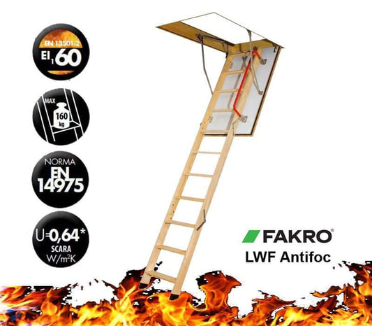 Scară pod antifoc FAKRO LWF 60 – rezistență foc 60 min, lemn | TotalRoof.ro
