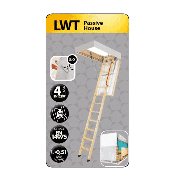 Scară pod casă pasivă FAKRO LWT Passive House U=0,51 | TotalRoof.ro