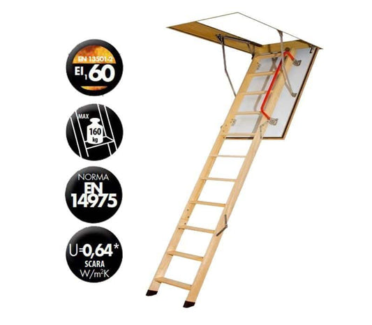 Scară pod antifoc FAKRO LWF 60 – rezistență foc 60 min, lemn | TotalRoof.ro