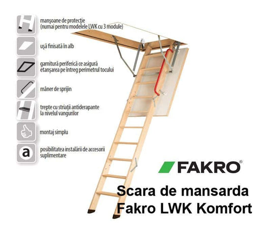 Scară pod FAKRO LWK Komfort – lemn termoizolată, modulară | TotalRoof.ro